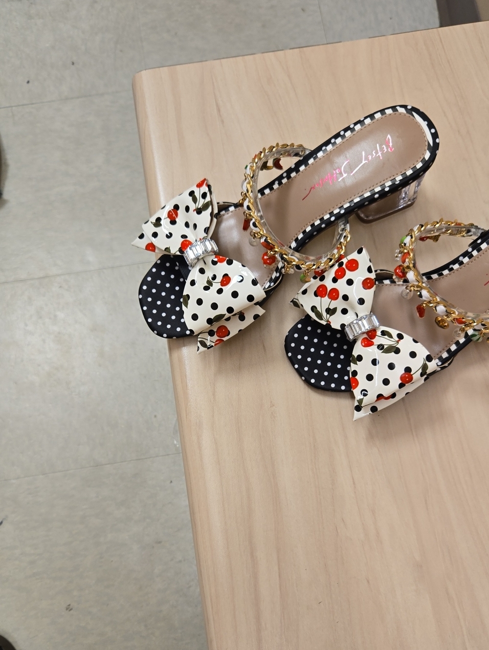 Betsy Johnson Charm Black & White Cherry Bow Sandals